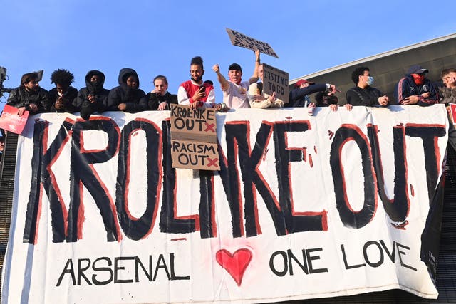 Arsenal fans protest against the club’s ownership 