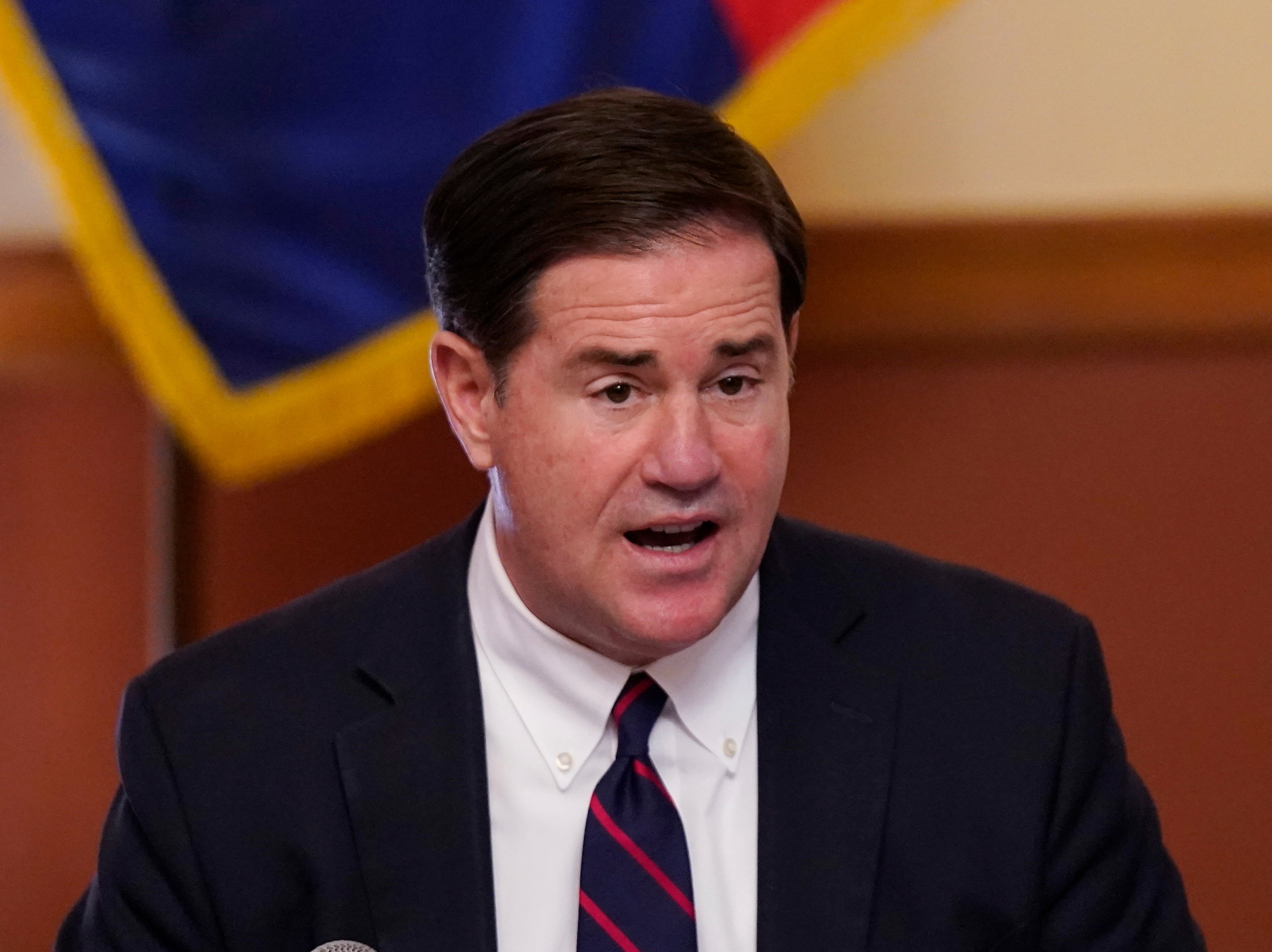<p>Arizona Gov Doug Ducey speaks at the Arizona Capitol in Phoenix Gov Ducey faces a deadline Tuesday, 20 April, 2021</p>