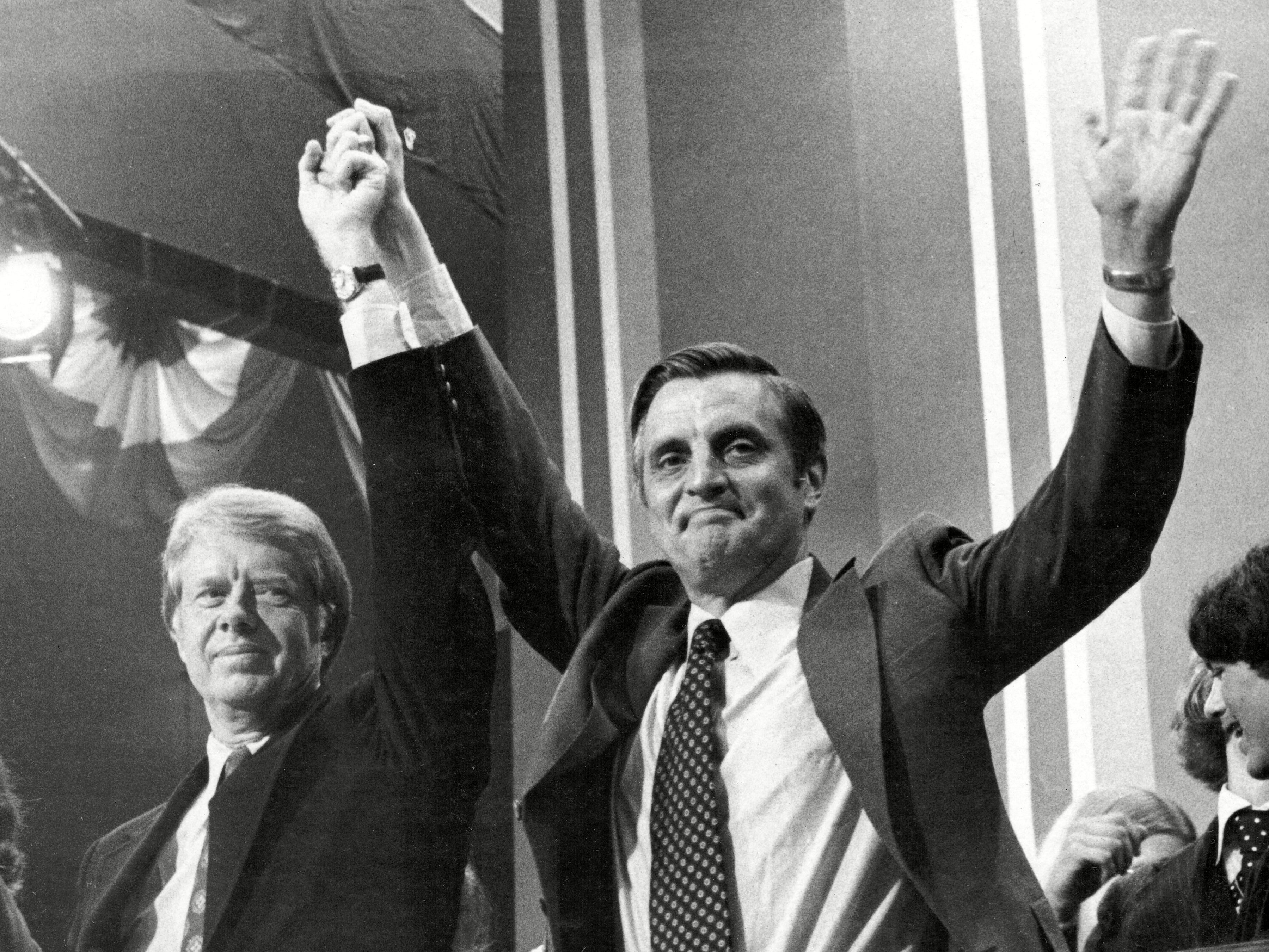 Mondale (right) with Jimmy Carter at the Democratic Convention in 1976