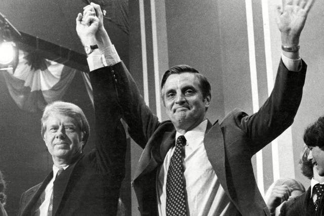 <p>Mondale (right) with Jimmy Carter at the Democratic Convention in 1976</p>