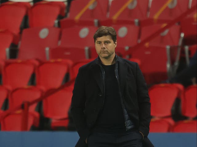 Mauricio Pochettino reacts to his PSG side’s defeat by Manchester City