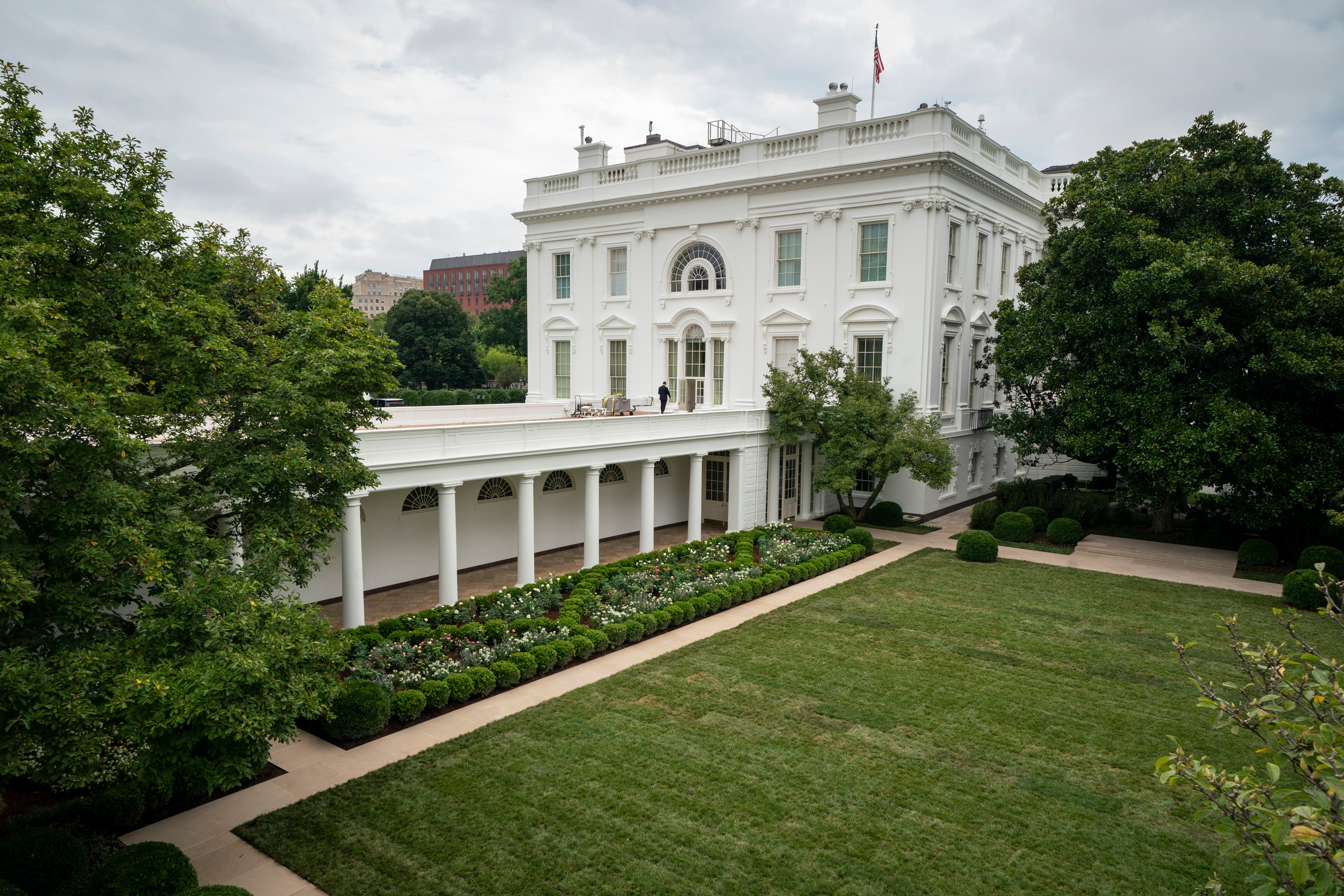 A view of the renovated Rose Garden at the White House