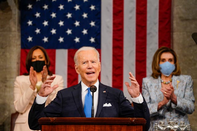 <p>President Joe Biden speaks to a joint session of Congress at the US Capitol</p>