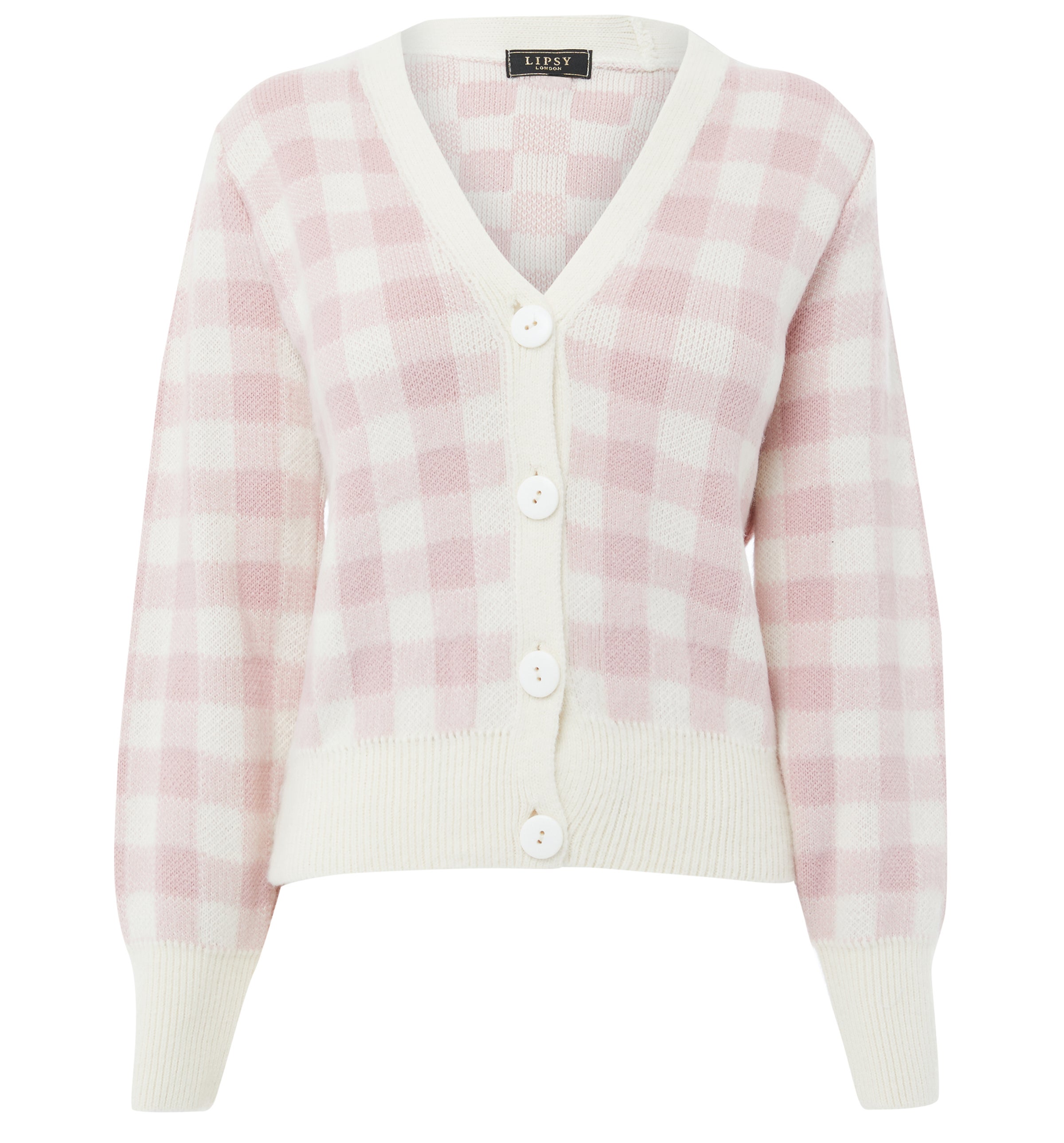 Lipsy Gingham Check Button Through Puff Sleeve Cardigan