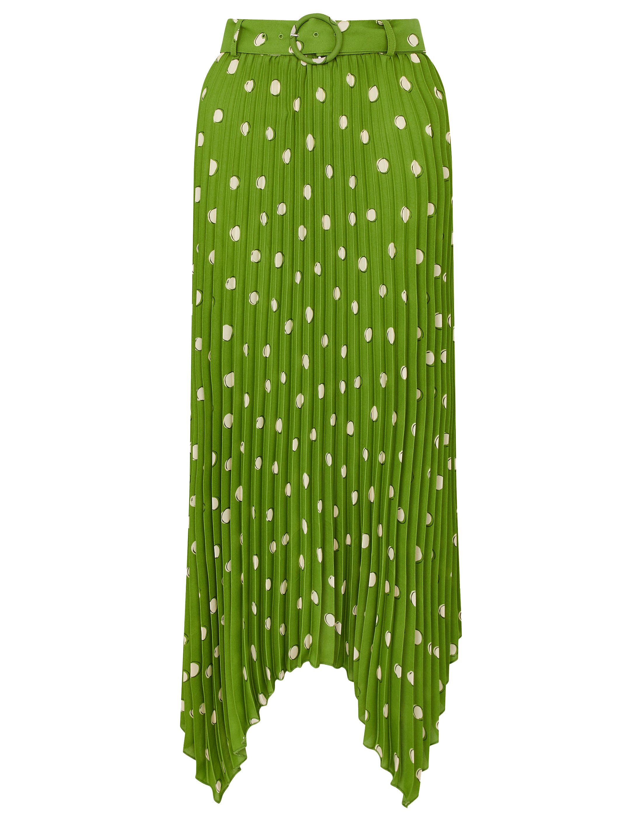Monsoon Spot print pleated midi skirt green