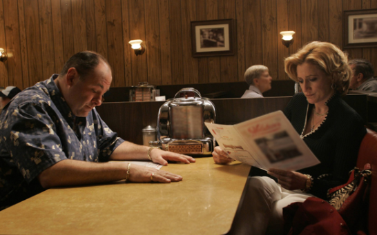 Tony (James Gandolfini) and Carmela (Edie Falco) having dinner in the controversial final scene of ‘The Sopranos’