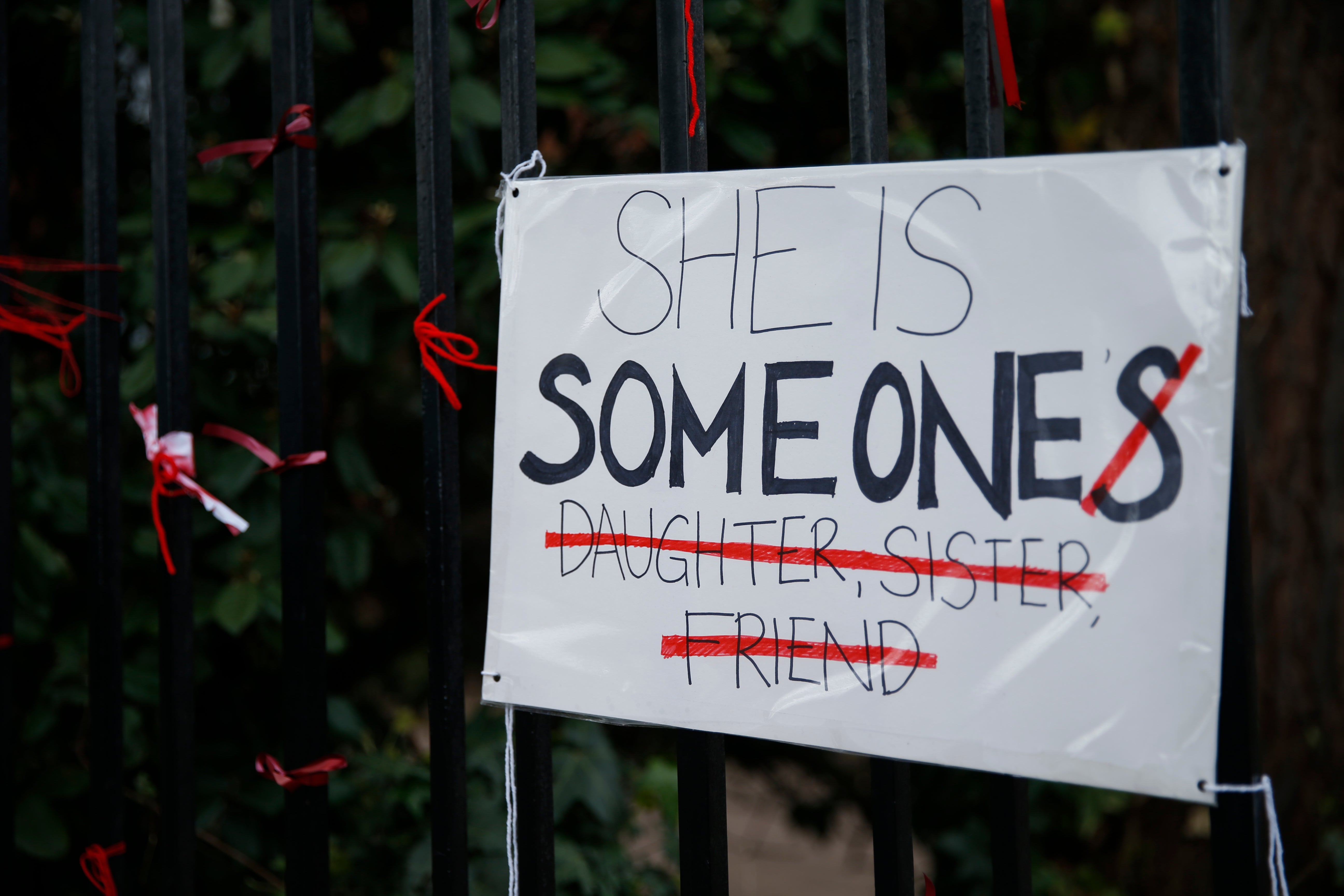 A placard outside James Allen’s Girls’ School (Jags) in London protests against ‘rape culture’