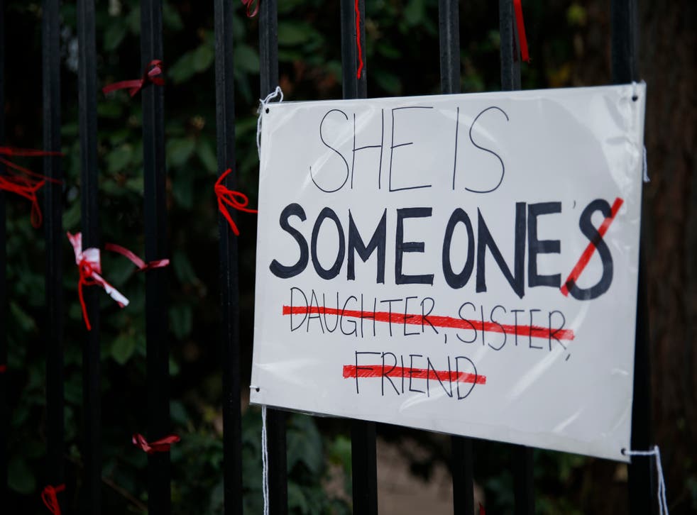 <p>A placard outside James Allen’s Girls’ School (Jags) in London protests against ‘rape culture’</p>