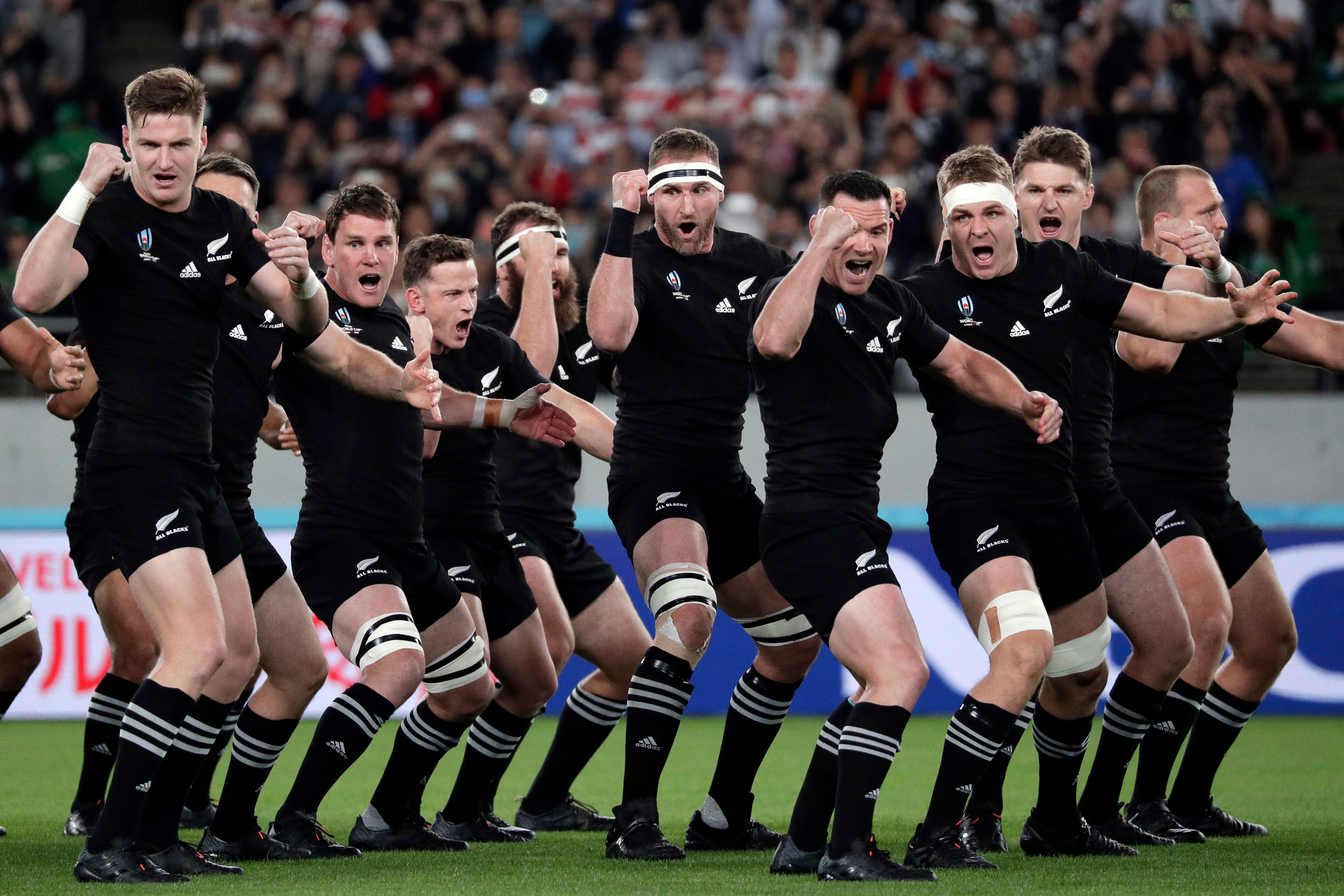 All Blacks players perform the Haka at the World Cup