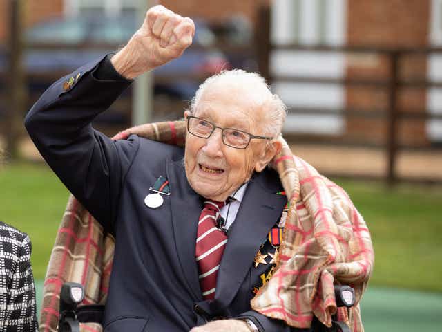 Sir Tom Moore celebrates his 100th birthday in April 2020