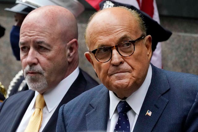 <p>Bernie Kerik, left, and Rudy Giuliani led a spurious investigation into bogus claims of voter fraud to undermine 2020 election results. </p>