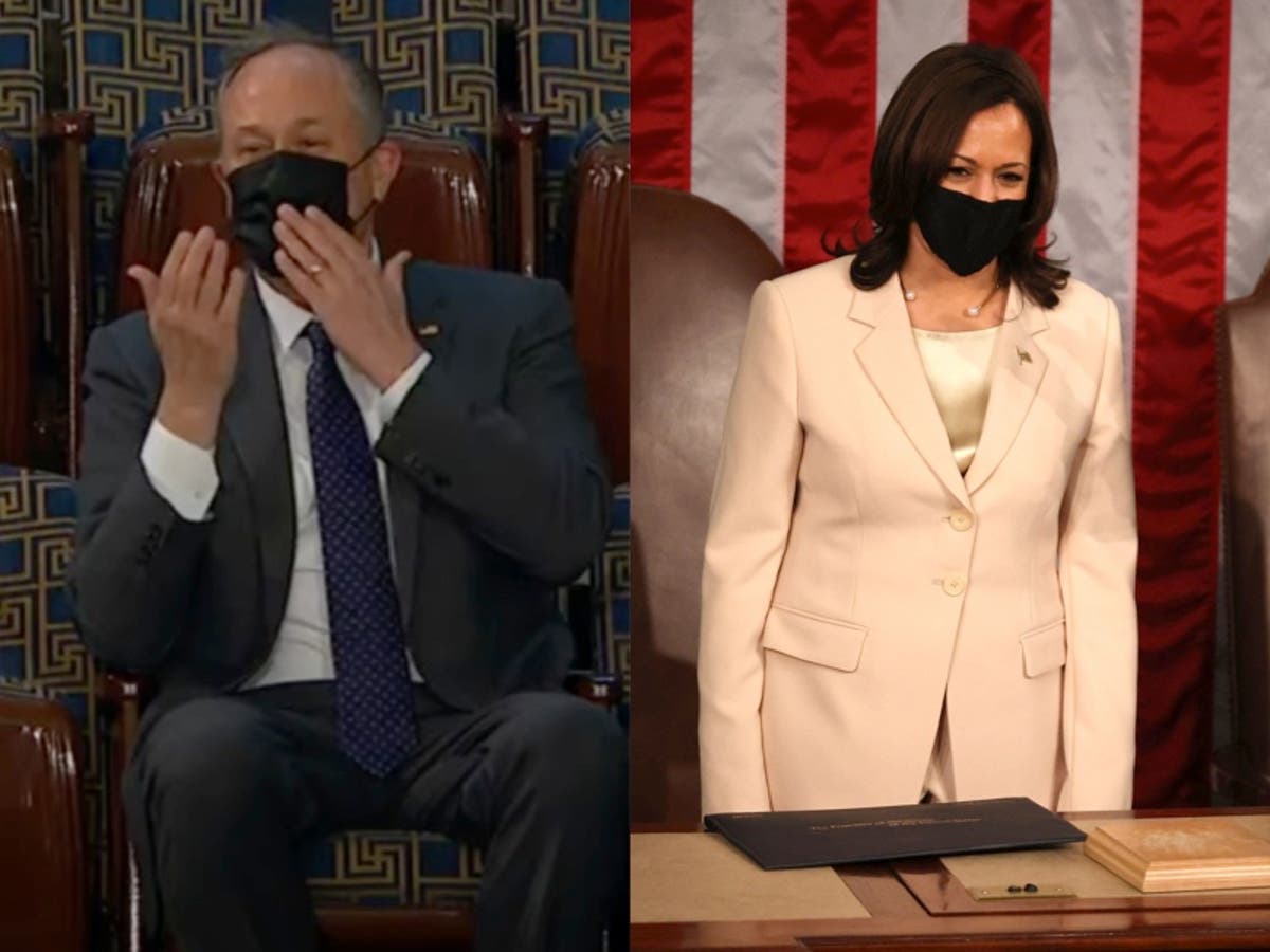 People are obsessed with Doug Emhoff blowing Kamala Harris kisses ahead of Biden’s address to Congress