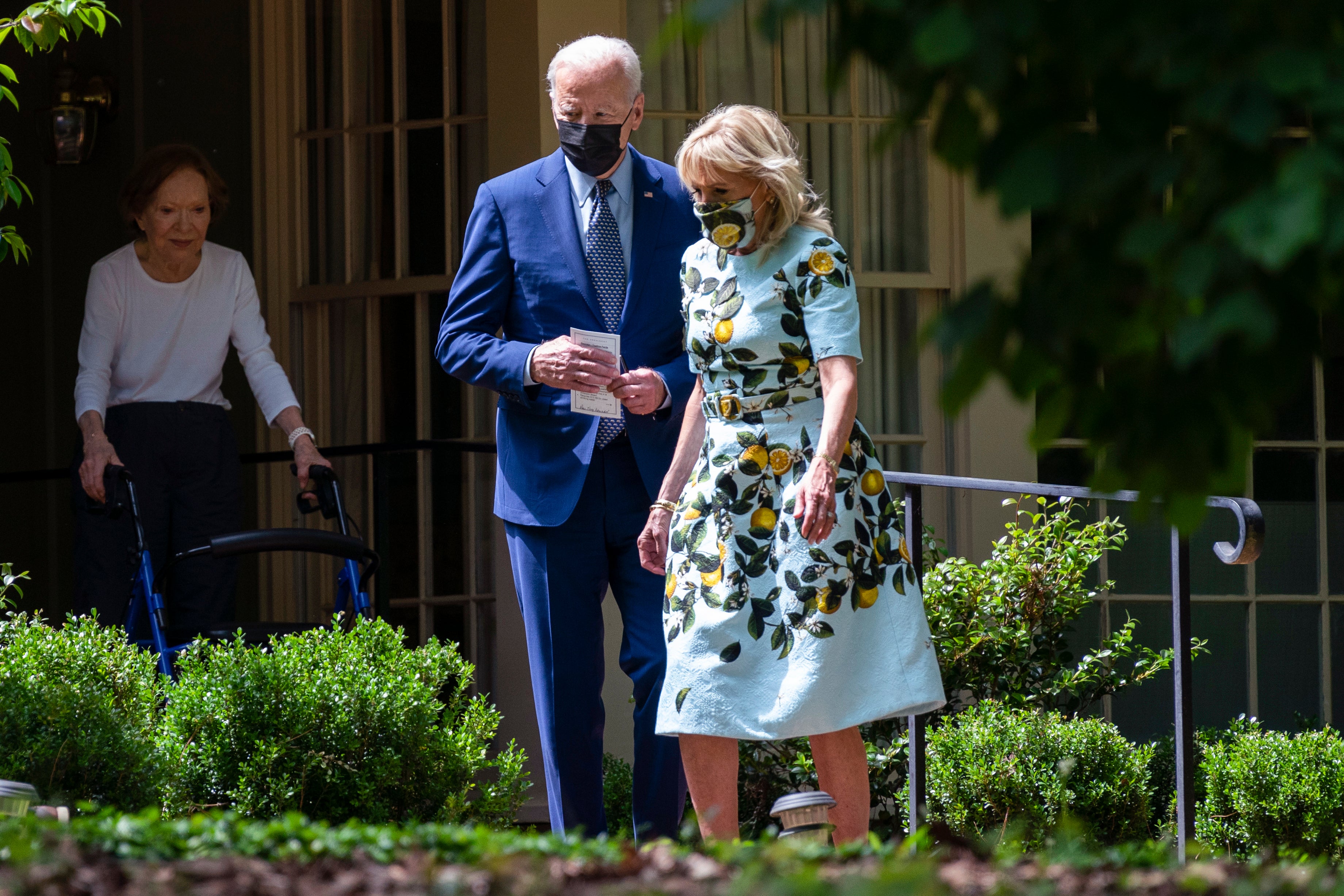 Joe and Jill Biden leave the home of Jimmy and Rosalynn Carter in Plains, Georgia on 29 April.