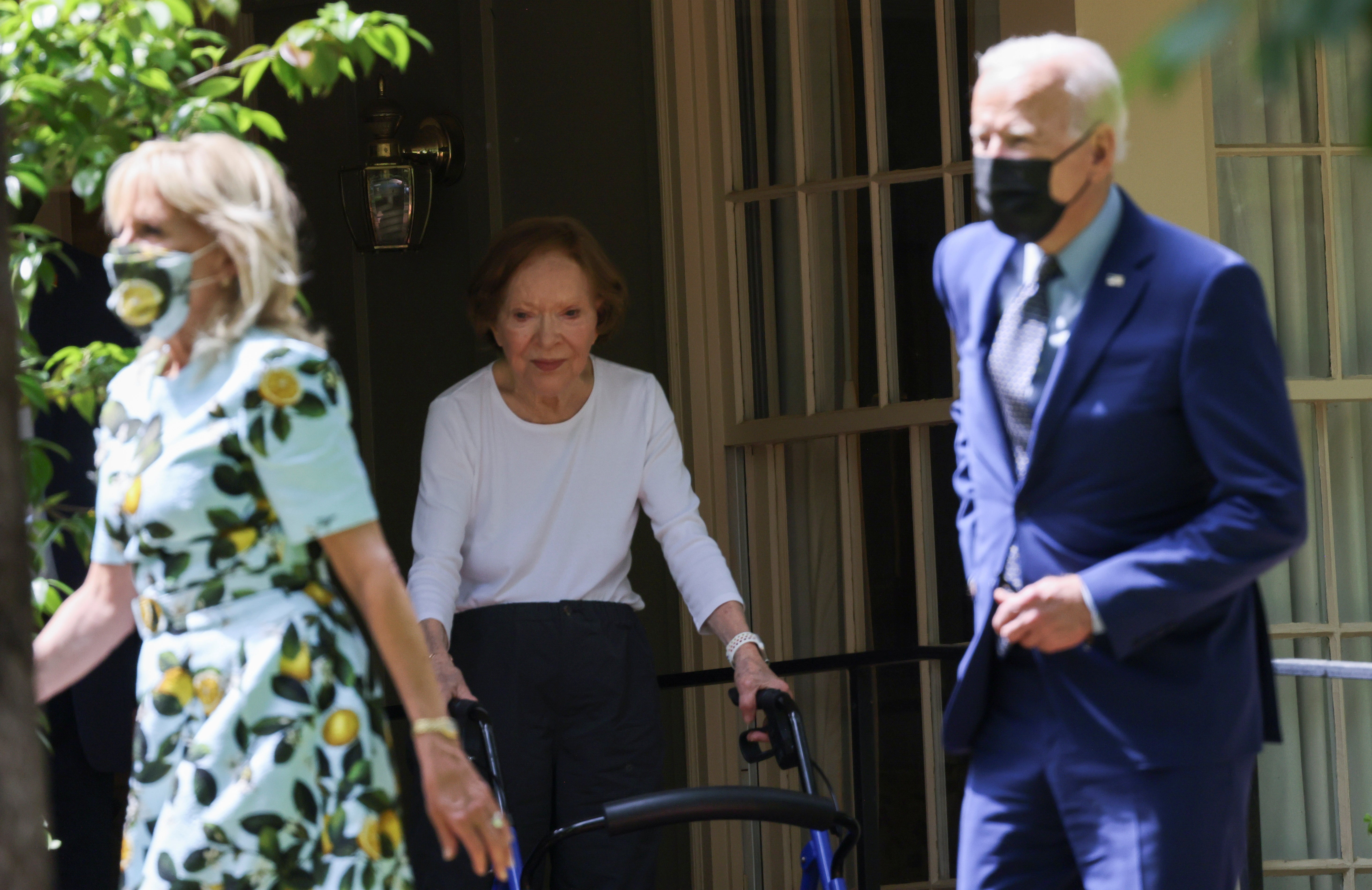 Jill and Joe Biden leave the home of Jimmy and Rosalynn Carter in Plains, Georgia on 29 April.