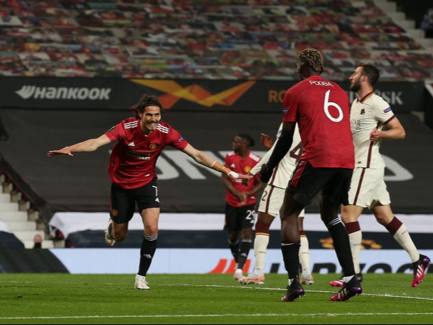 <p>Cavani scored twice as Man Utd netted six times against Roma</p>