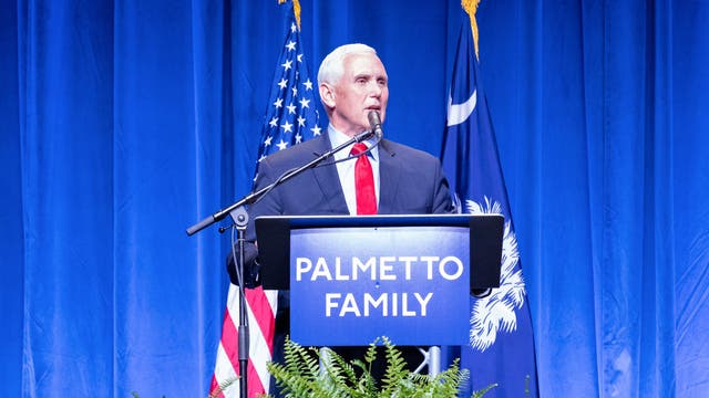 <p>Mike Pence pictured in a photo posted by him on Twitter today giving his first speech since leaving office</p>