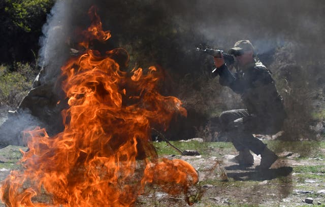 <p>File: Kyrgyzstan troop during military drills in the Tatyr gorge area</p>