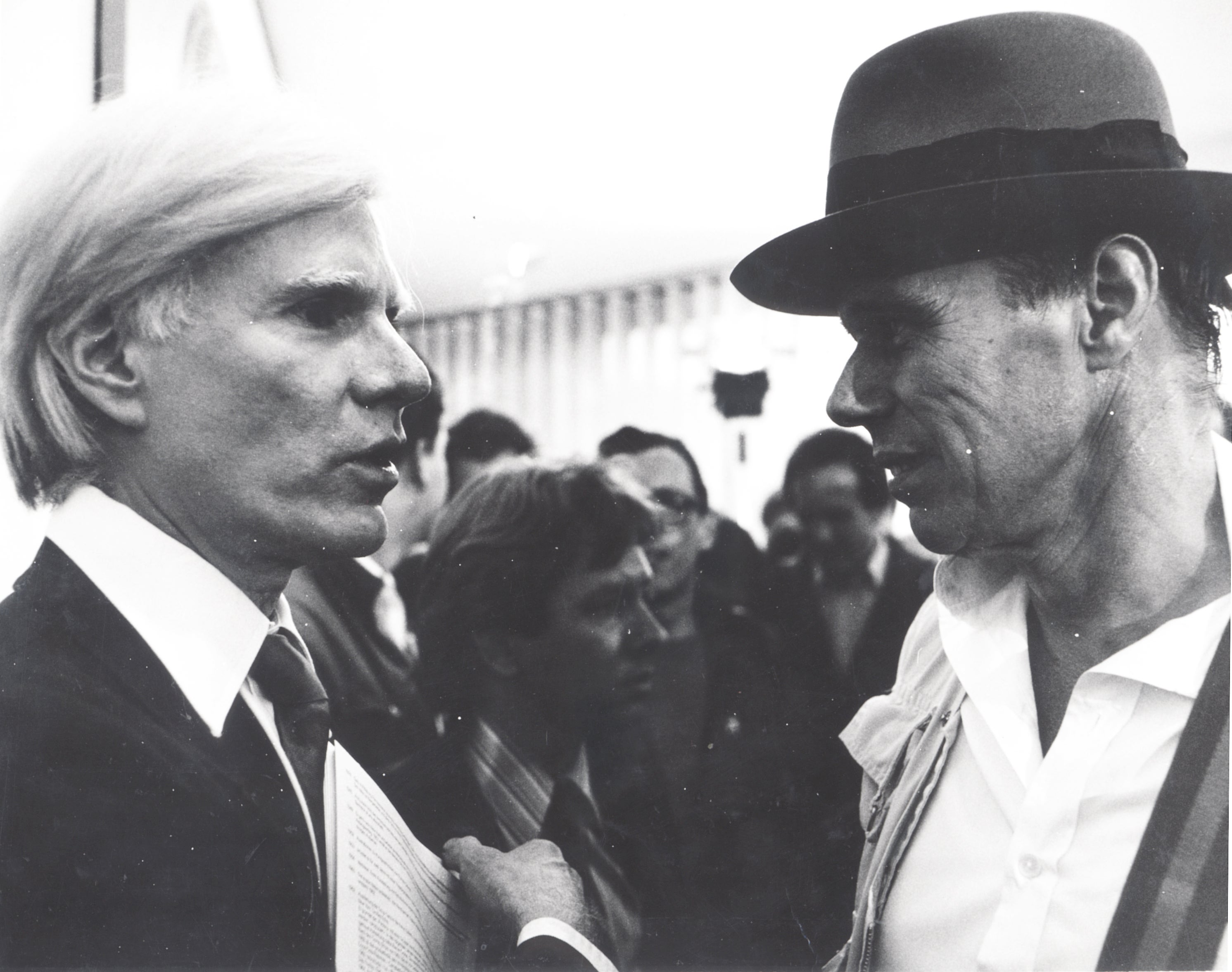 Beuys and Andy Warhol at the latter’s exhibition opening for ‘Indians, Portraits, Torsos’ in 1979 at the Gallery Hans Mayer in Düsseldorf