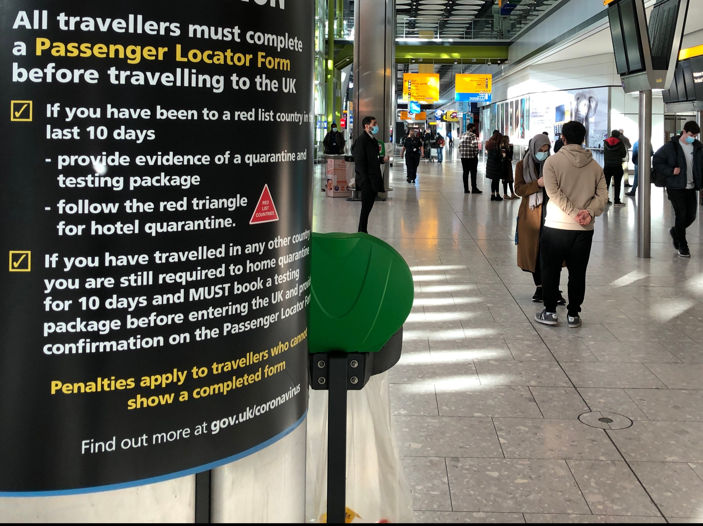 Red alert: arrivals area at Heathrow Terminal 5