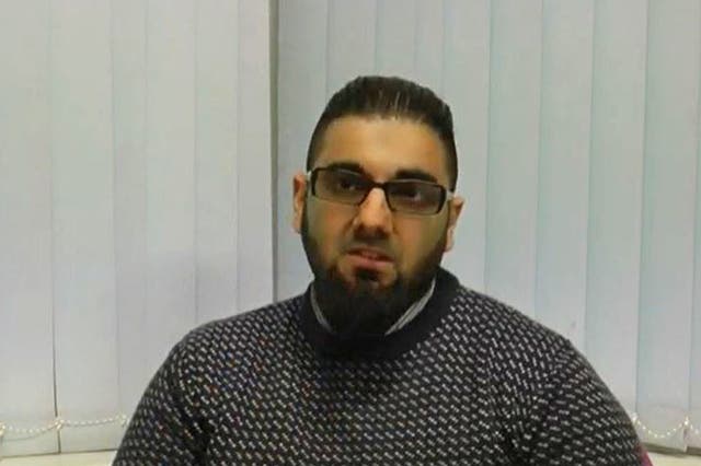 <p>Usman Khan, 28, makes a ‘thank-you’ message for a Learning Together event in March 2019</p>