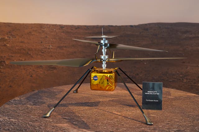 <p>The Ingenuity drone is the first powered aircraft to fly in the atmosphere of another planet</p>