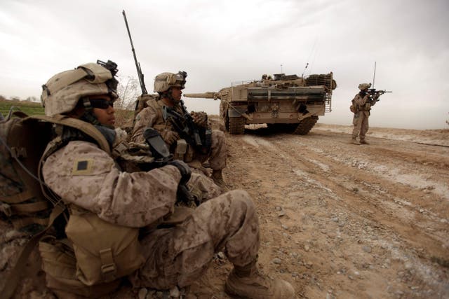 US Marines on the outskirts of Marjah, Afghanistan, in February 2010