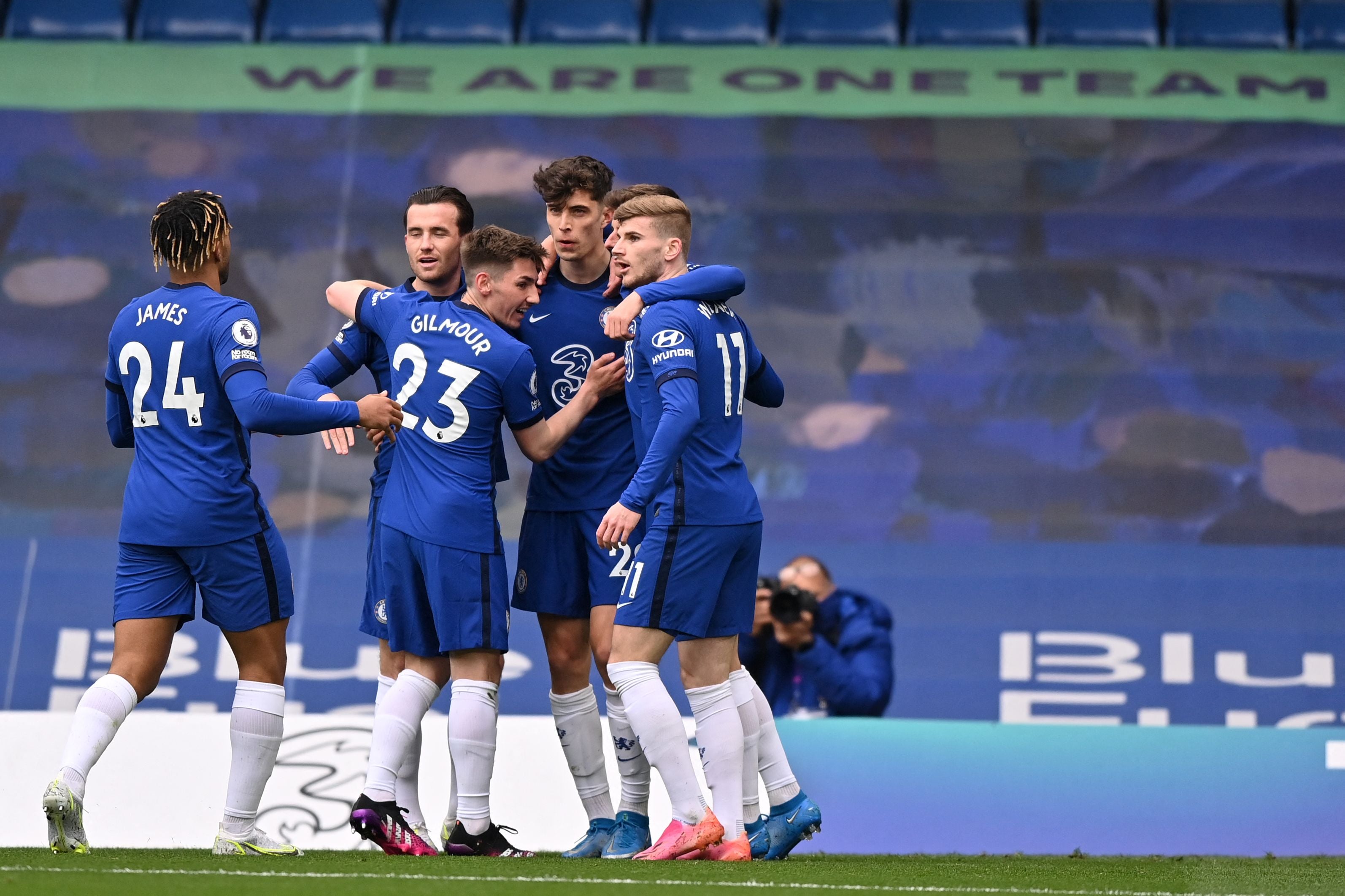Kai Havertz celebrates with his Chelsea teammates