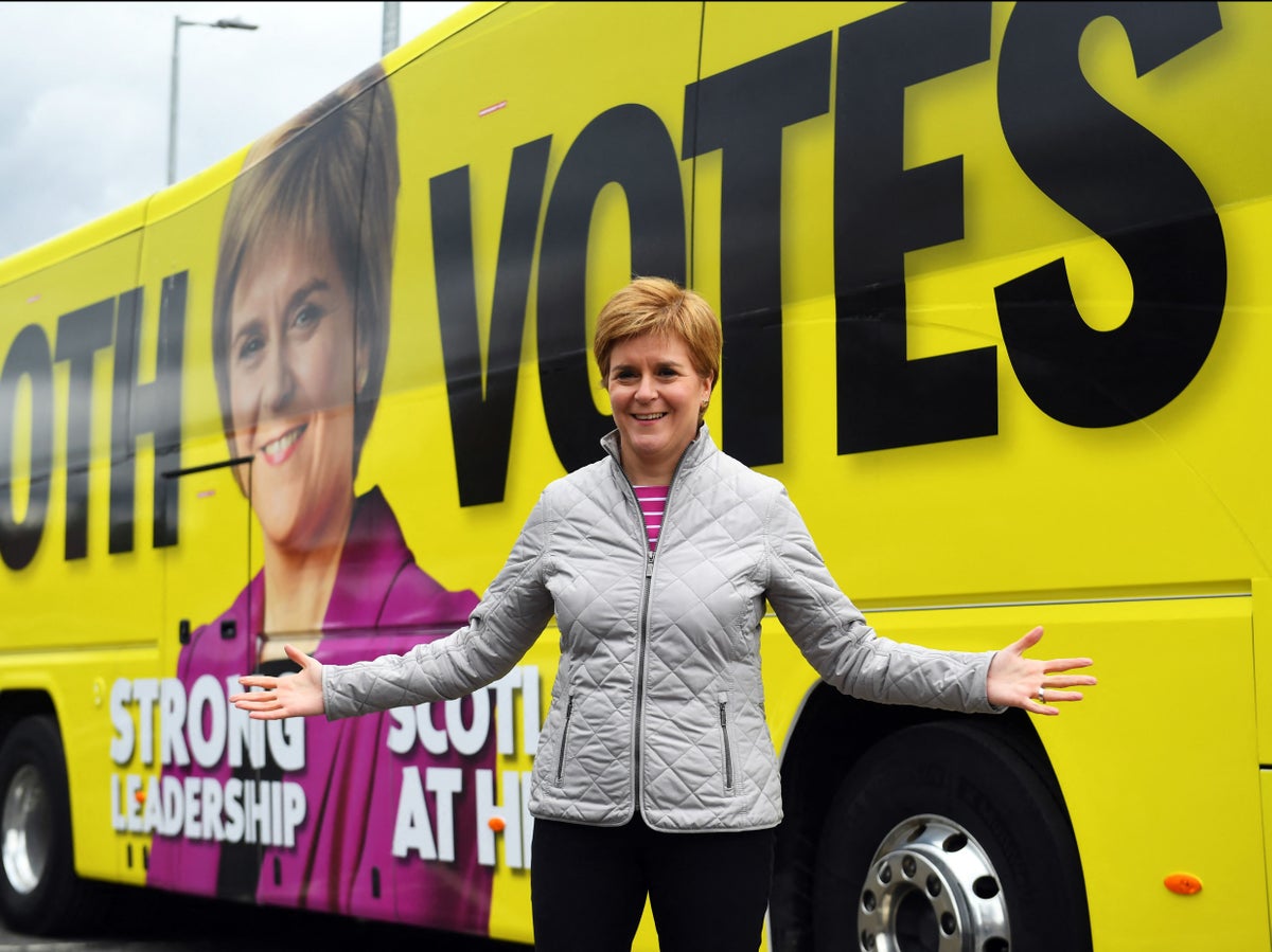 Nicola Sturgeon claims she alone offers 'serious leadership' as poll says  SNP on course for Holyrood majority | The Independent