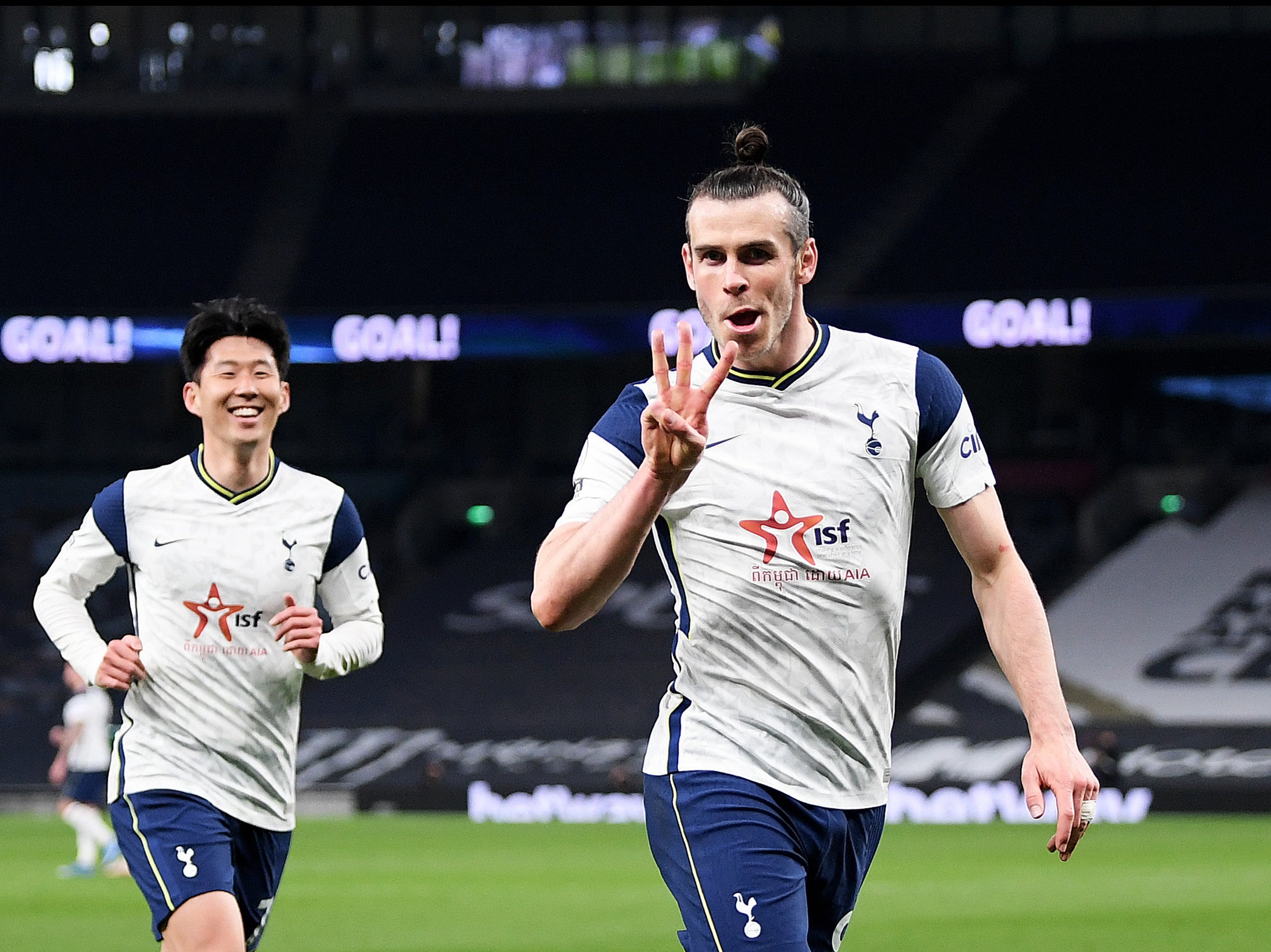 Gareth Bale (right) scored three times before Son Heung-min added Spurs’ fourth