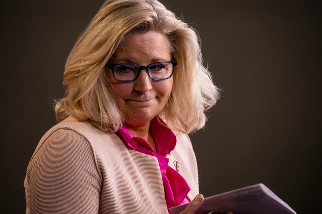 <p>Liz Cheney (R-WY) leaves the podium after speaking during a news conference with other Republican members of the House of Representatives at the Capitol on July 21, 2020 in Washington, DC</p>