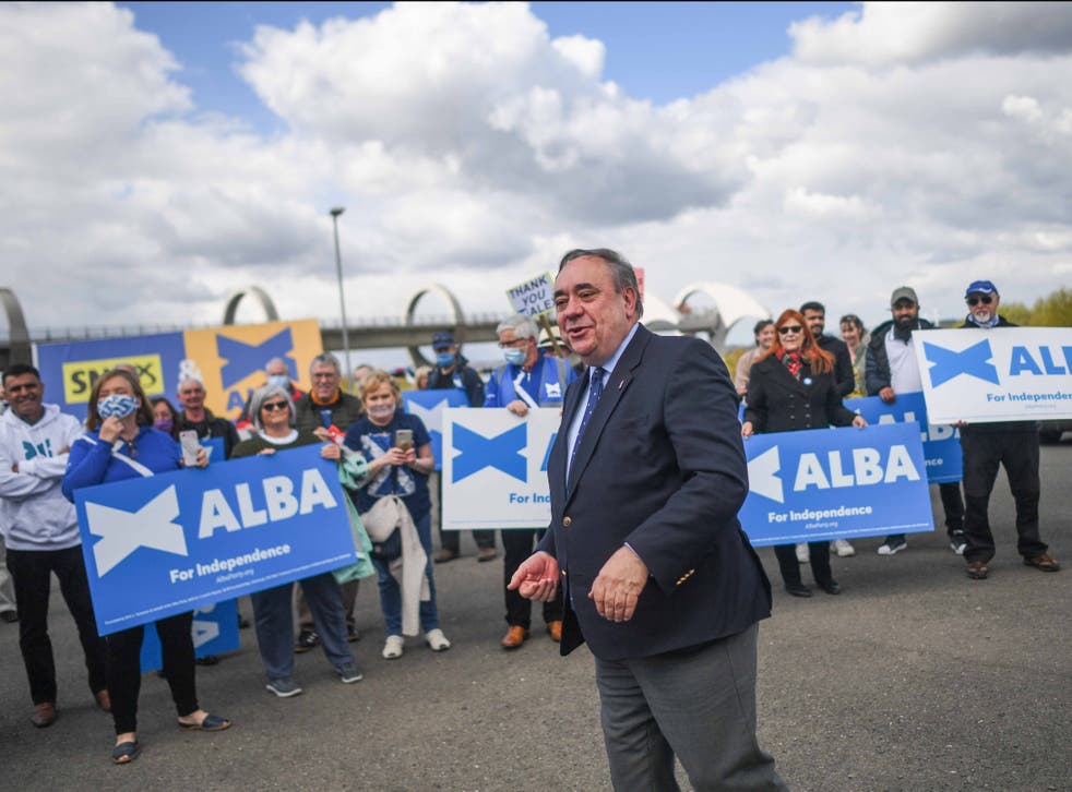 Alex Salmond, leader of the Alba Party, is seen during a campaign event at The Falkirk Wheel