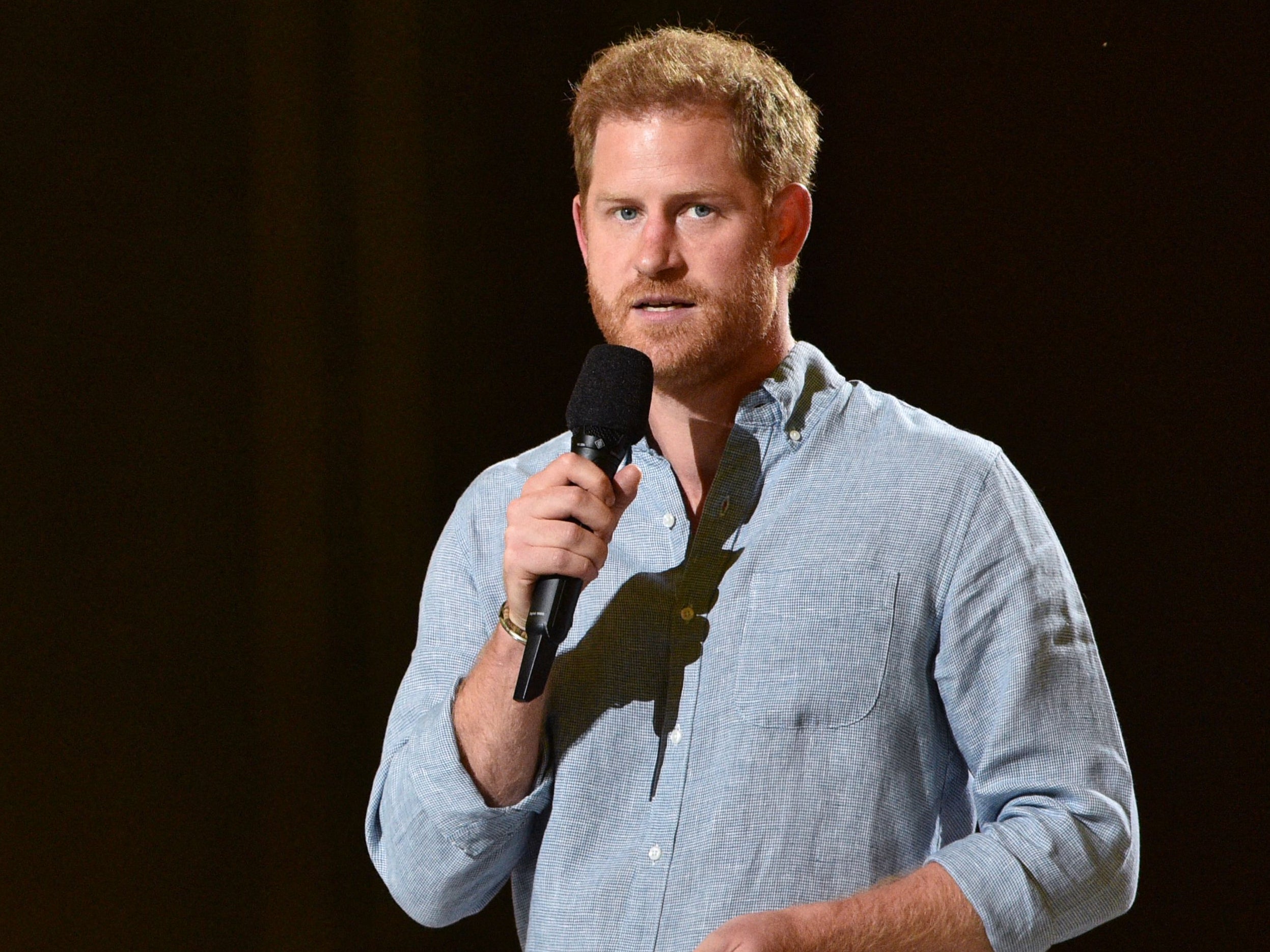 Prince Harry speaks during the taping of Vax Live in Inglewood, California on 2 May 2021