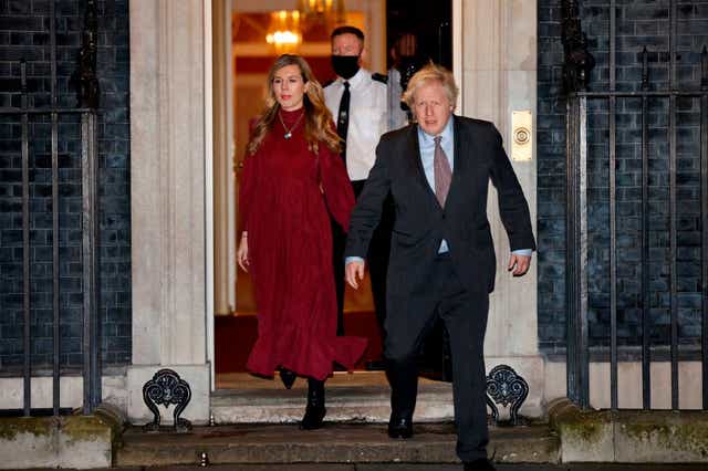 <p>Boris Johnson and his partner Carrie Symonds in Downing Street, where their lavish renovation took place</p>