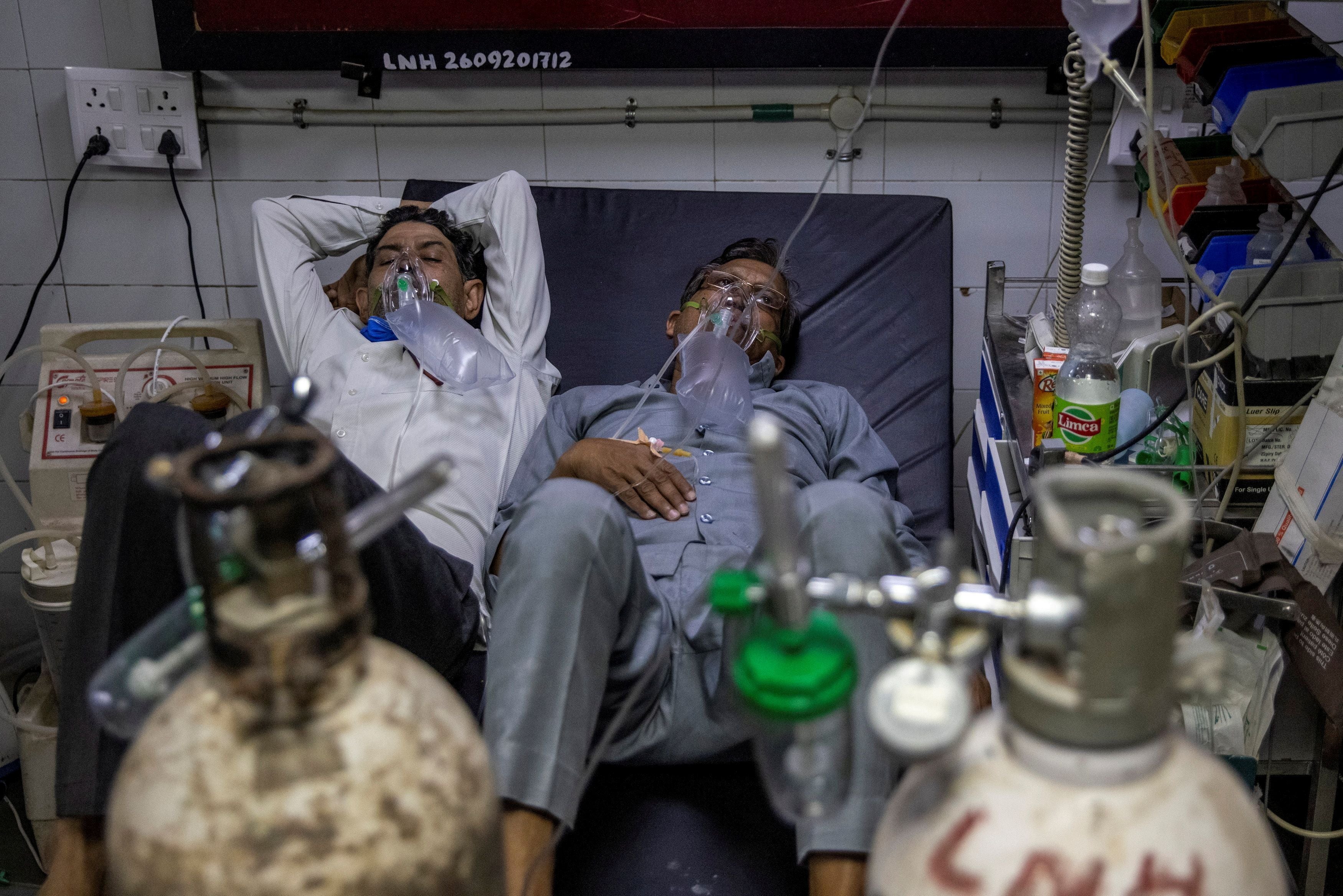 Covid patients get treatment at the casualty ward in Lok Nayak Jai Prakash Narayan (LNJP) hospital, in Delhi