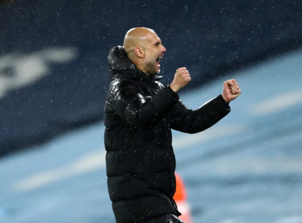 Pep Guardiola celebrates Man City’s victory