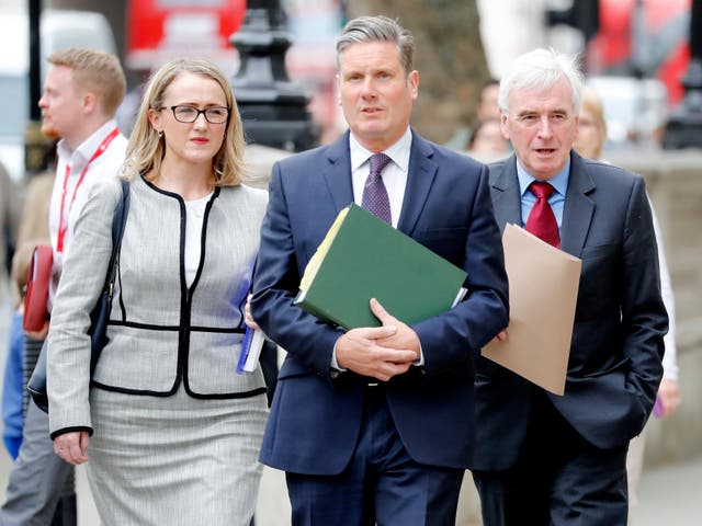 <p>Starmer with Rebecca Long-Bailey and John McDonnell, two prominent figures of the left</p>