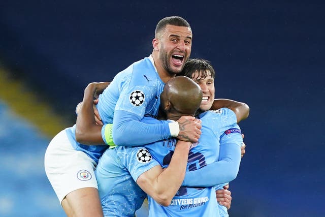 Manchester City celebrate reaching the Champions League final