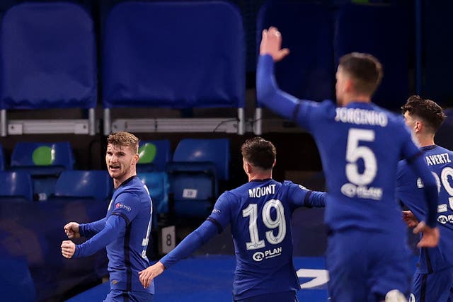 Timo Werner (left) nodded the ball into an open goal to put Chelsea ahead