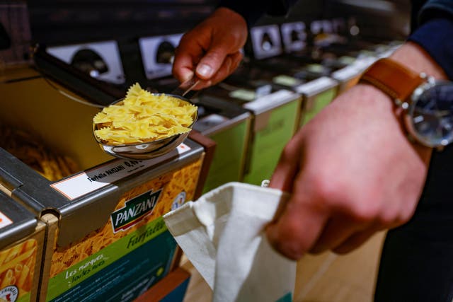 Panzani pastas on sell as loose products in the grocery area of a supermarket in Paris