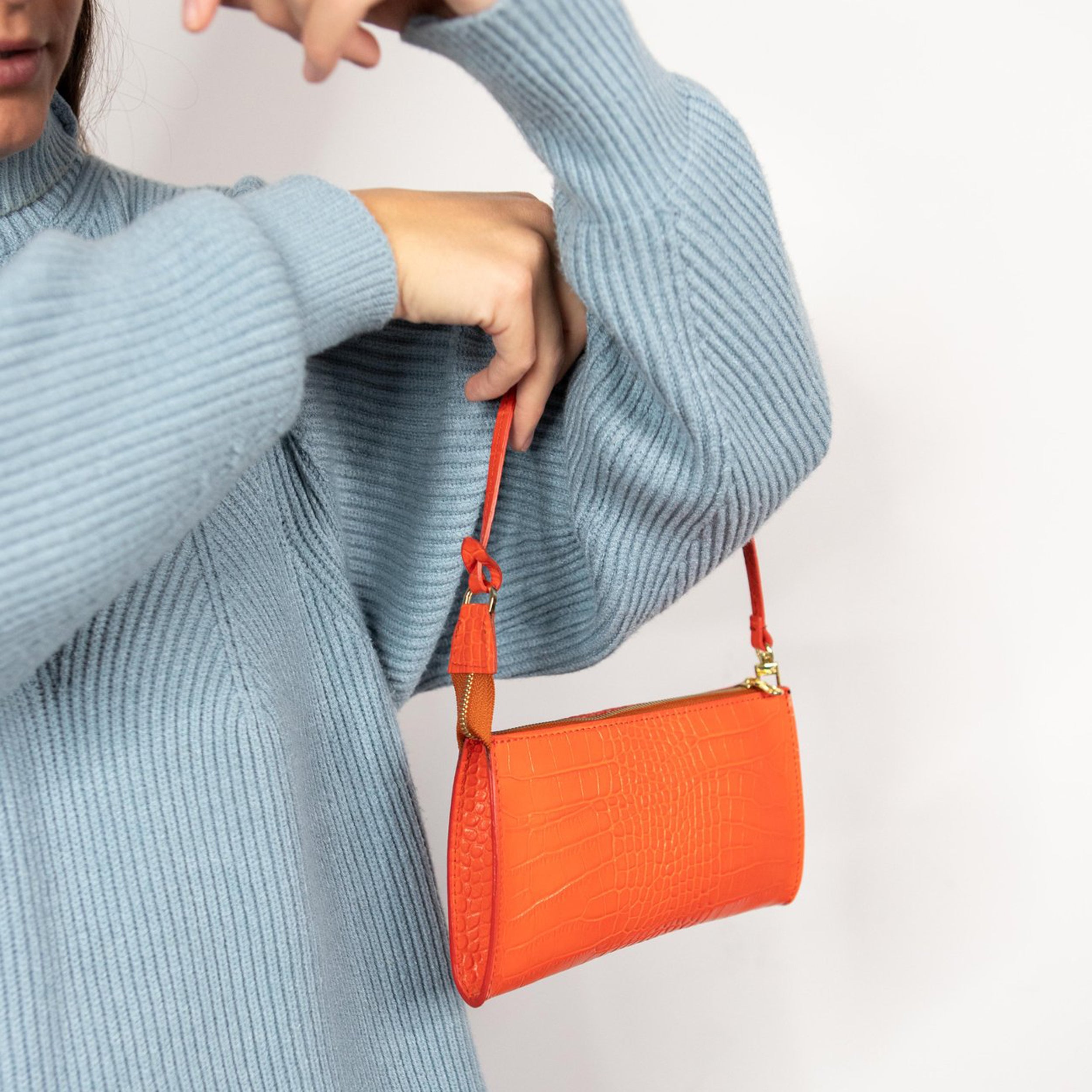 Azurina Sorrento Orange Leather Pochette Bag
