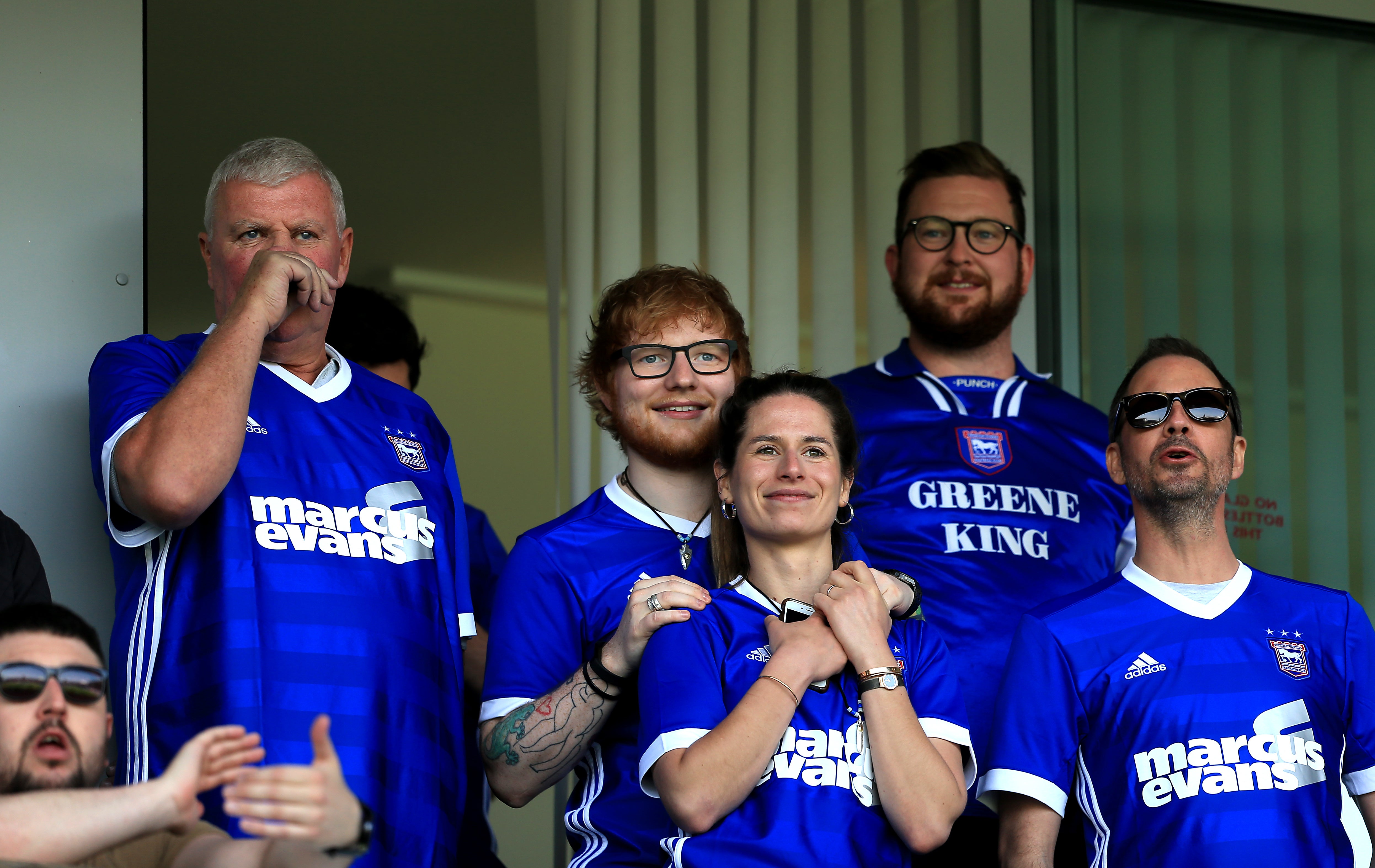 Sheeran at an Ipswich Town match in 2018