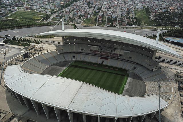 An aerial view shows the Ataturk Stadium