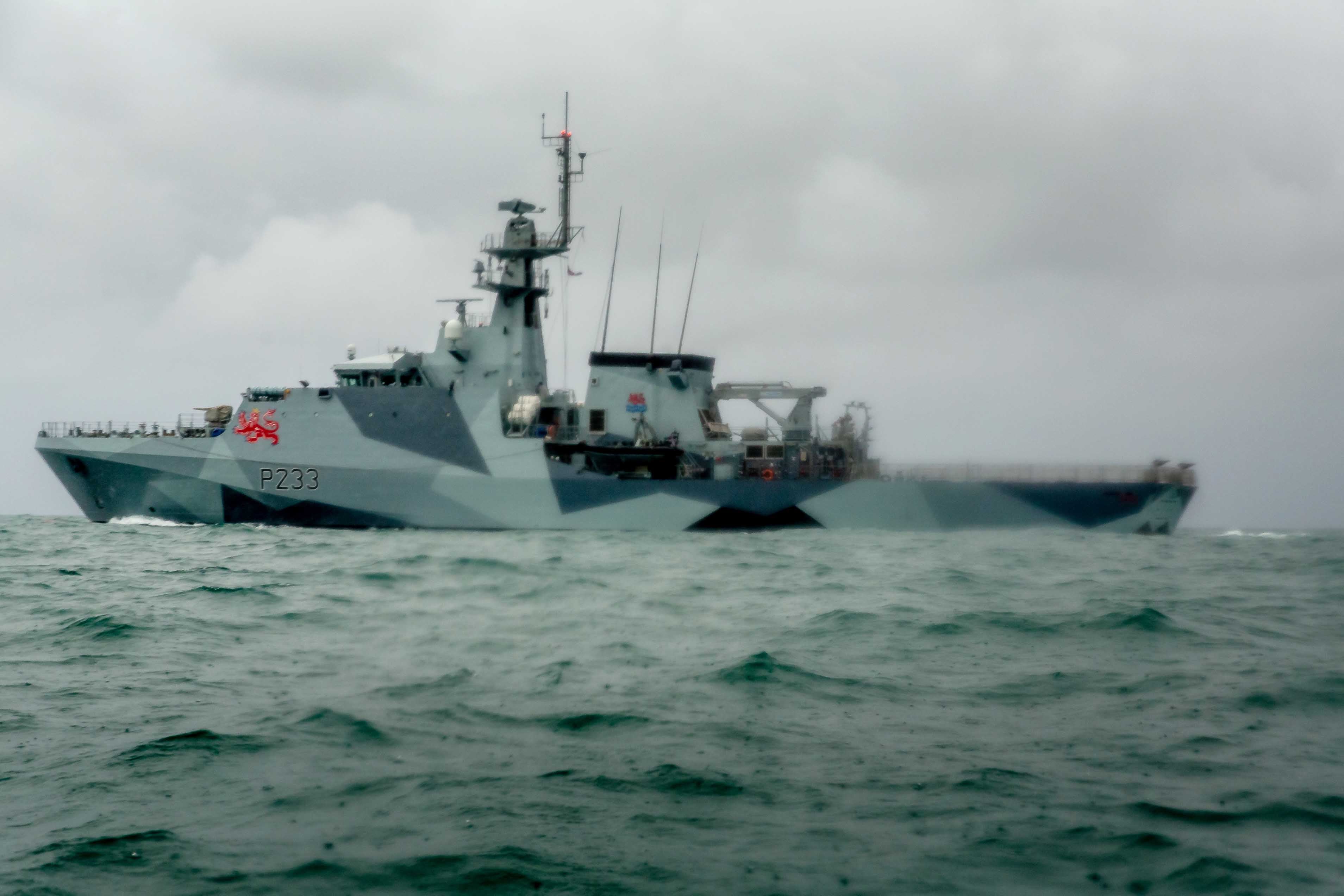 HMS Tamar patrolling the English Channel off St Helier