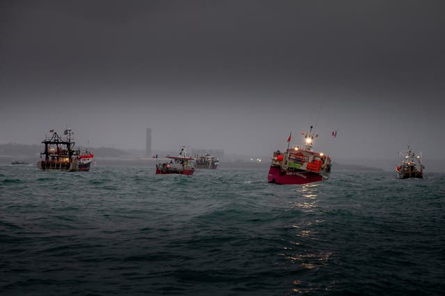 <p>French fishing vessels stage a protest at St Helier</p>