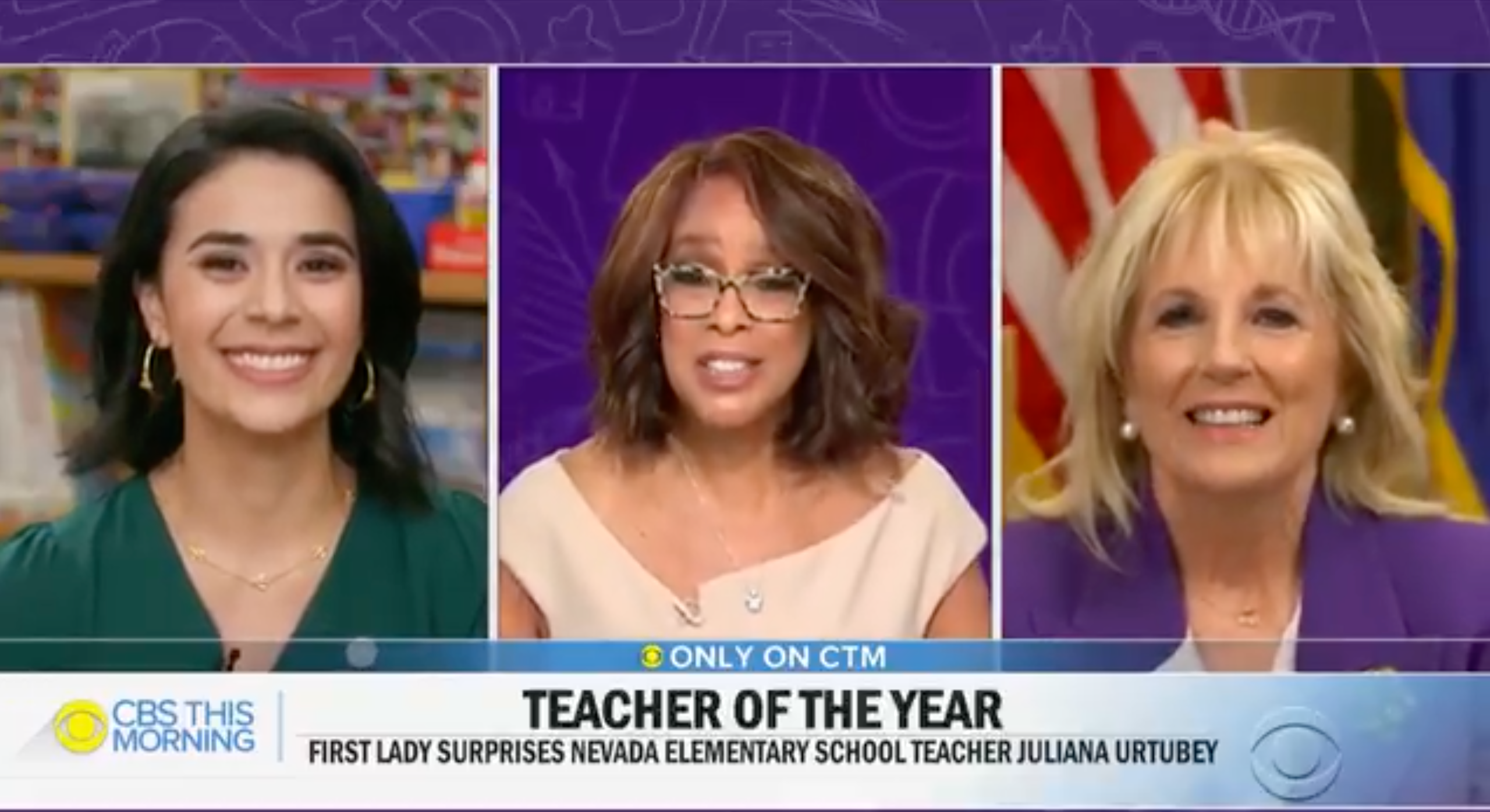 <p>First Lady Jill Biden surprised the winner of the National Teacher of the Year award 2021 with a bouquet of flowers in her classroom</p>