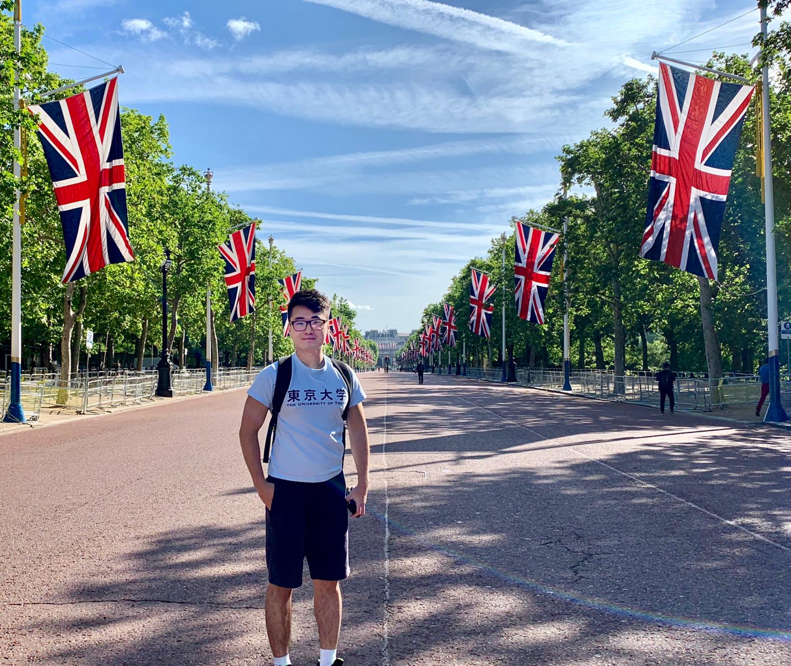 Simon Cheng, 30, the co-founder of Hongkongers in Britain, stands on the Mall in London.