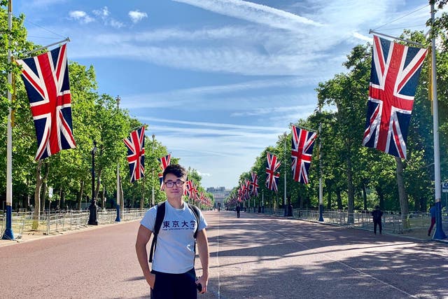 Simon Cheng, 30, the co-founder of Hongkongers in Britain, stands on the Mall in London. 