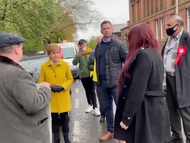 Scotland’s first minister Nicola Sturgeon calls ex-Britain First deputy leader Jayda Fransen a “racist” during a confrontation in Glasgow