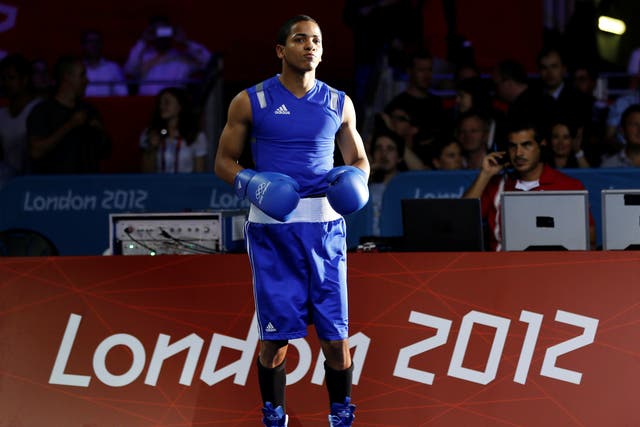 <p>File Puerto Rico’s Felix Verdejo Sanchez during boxing match at the London Olympic Games</p>
