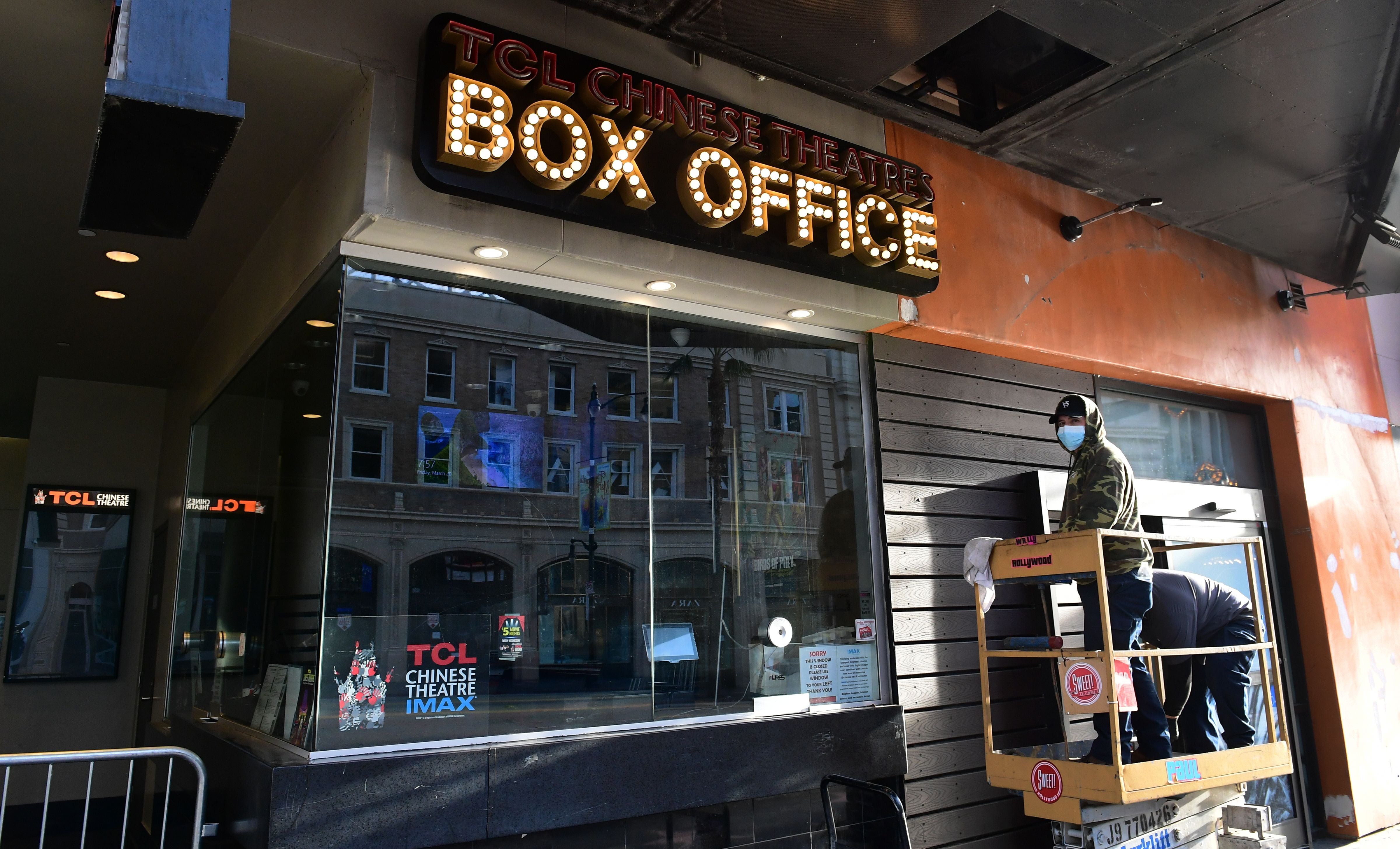File image: TCL Chinese Theater box office on March 20, 2020 in Los Angeles, California a day after Los Angeles County announced a near-lockdown